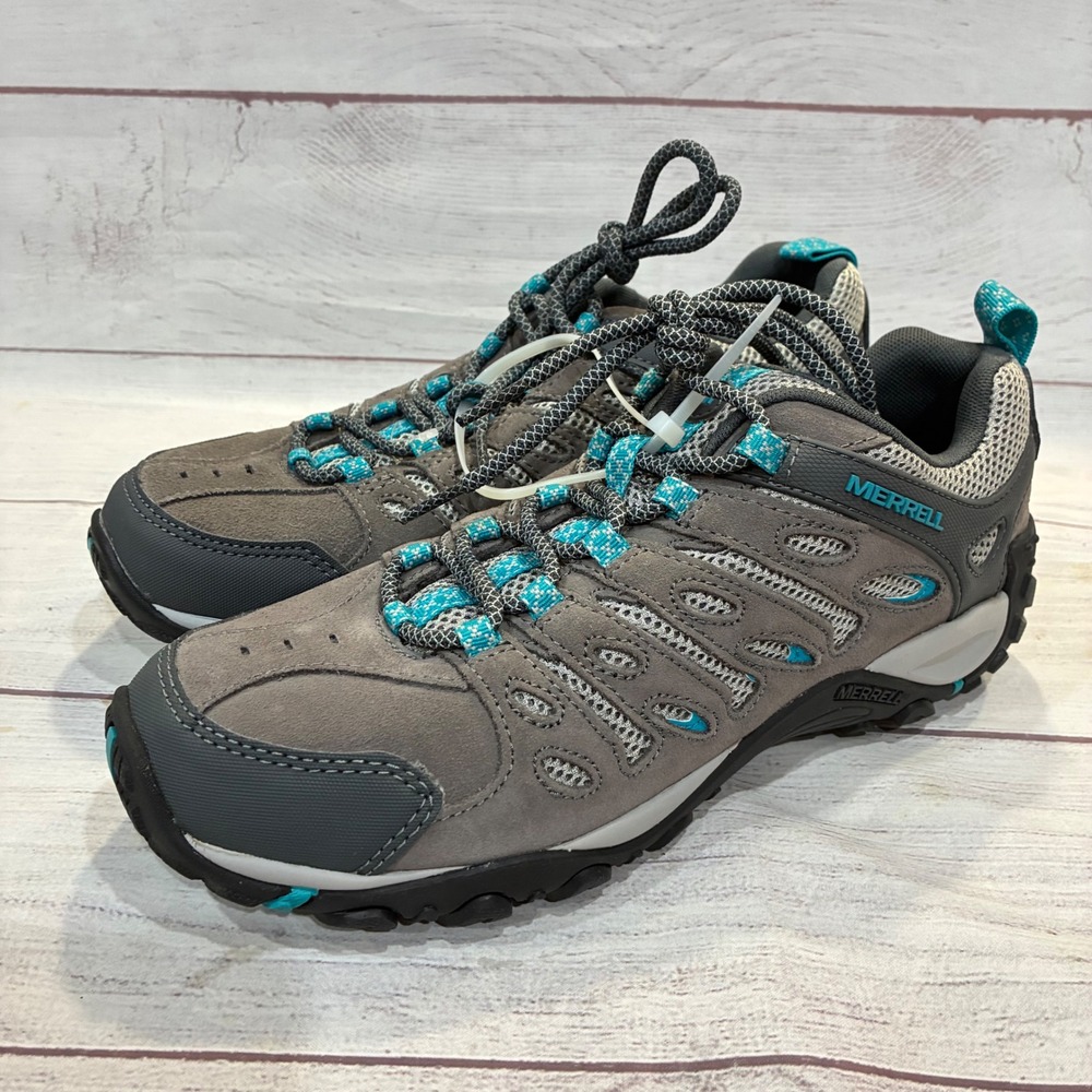 Merrell Alverstone Hiking Shoes Mens 8.5 Gray Blue Suede Mesh Trail J599562 EUC‎